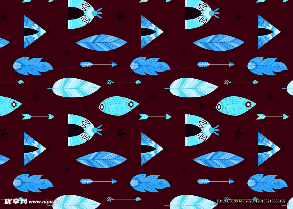 深蓝色底海洋生物图案