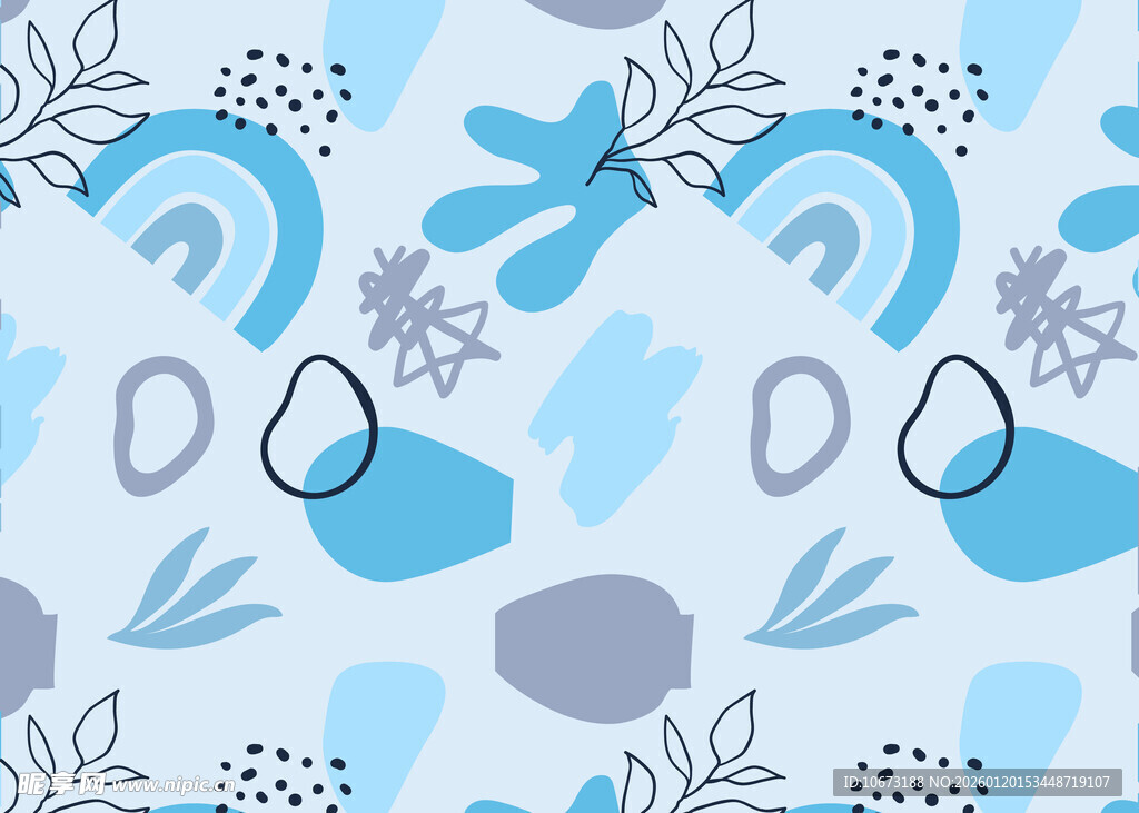 浅蓝色调自然元素图案