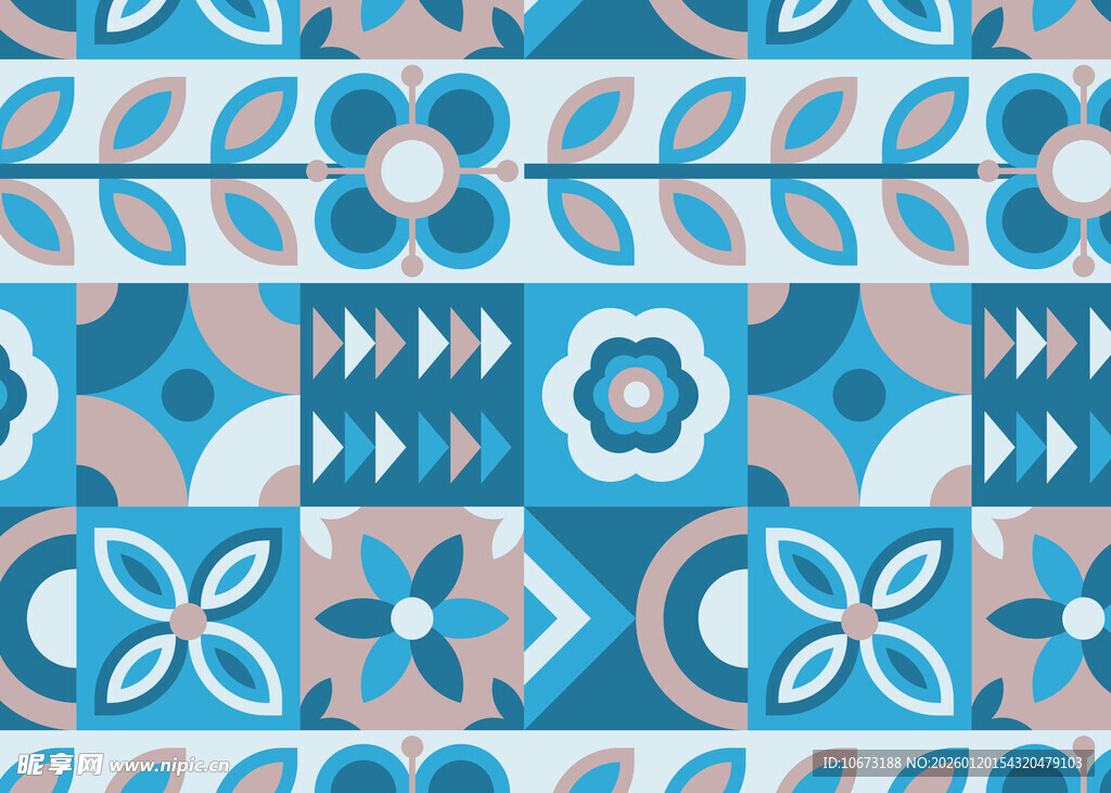 蓝粉几何花卉图案纹理