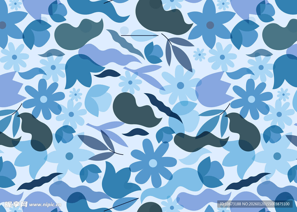 蓝色海洋生物花卉图案