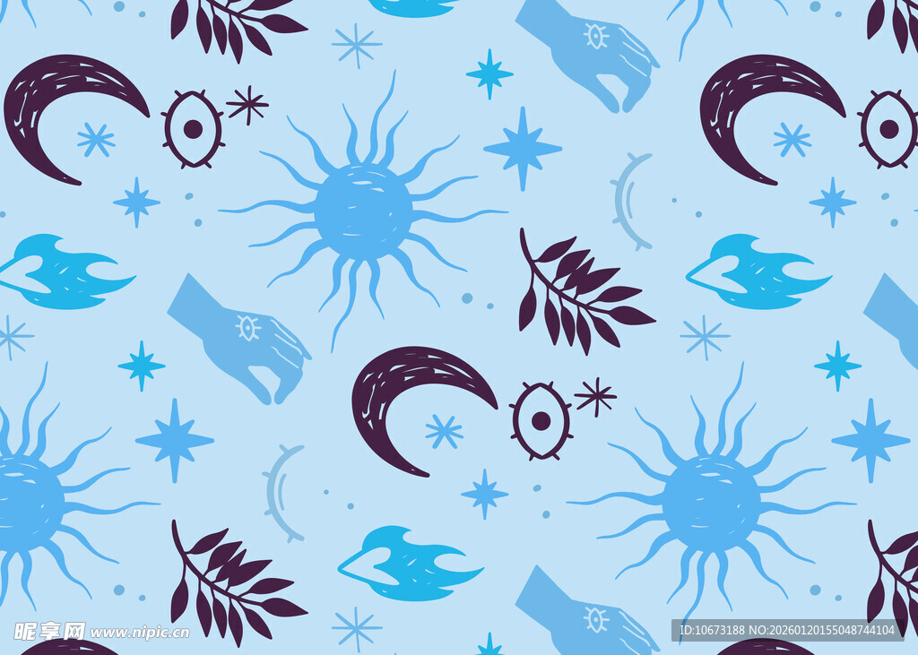 梦幻日月星叶图案背景