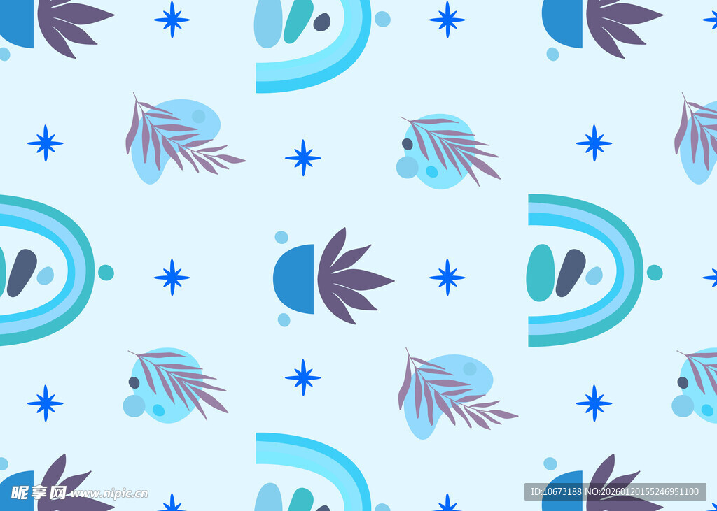 蓝调几何植物图案背景