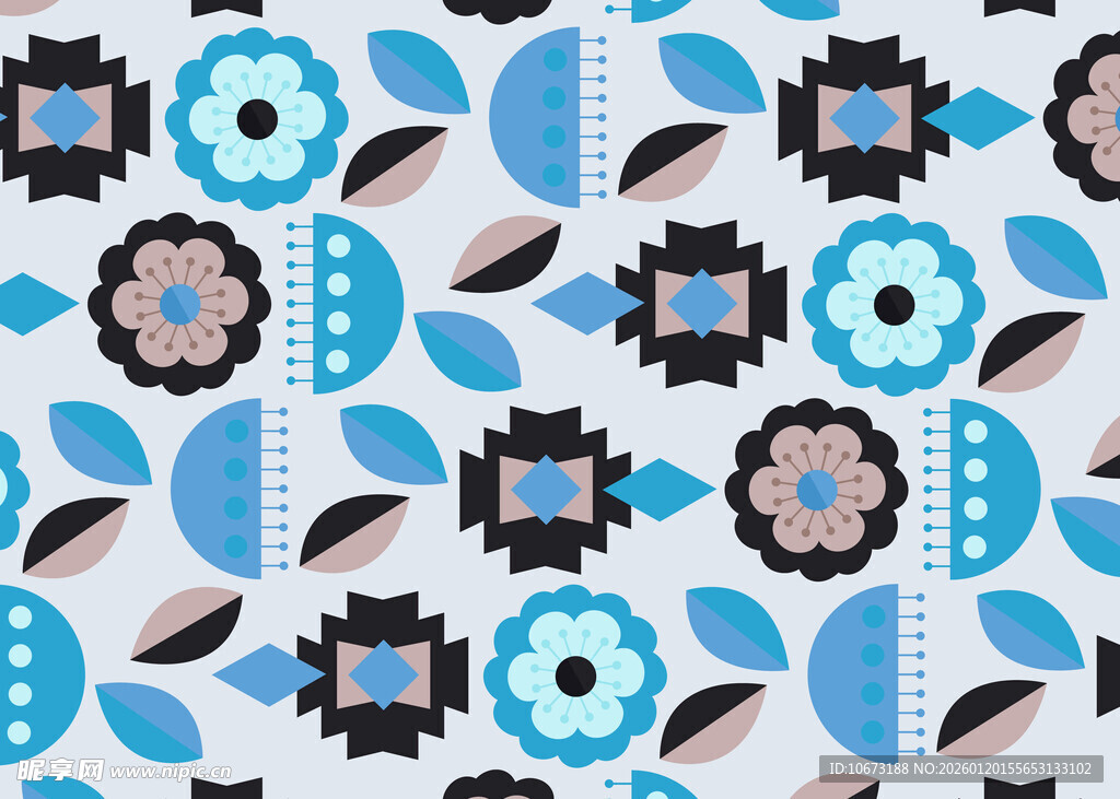 蓝调几何花卉图案设计