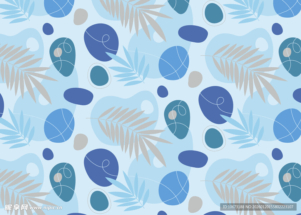 蓝底热带植物图案纹理