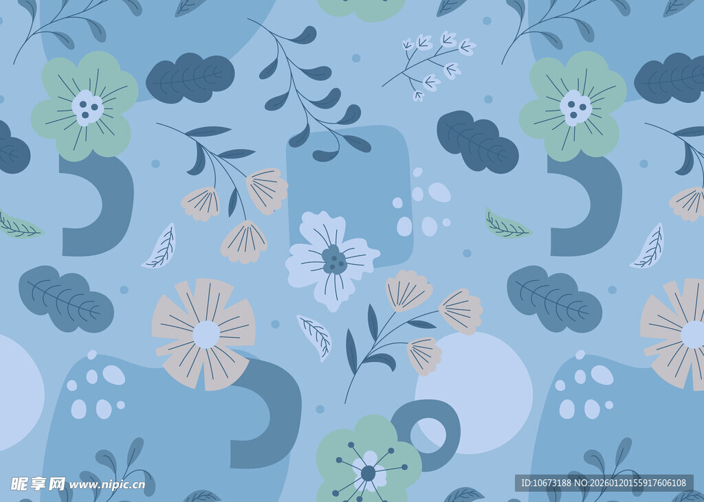 蓝色花卉植物图案背景