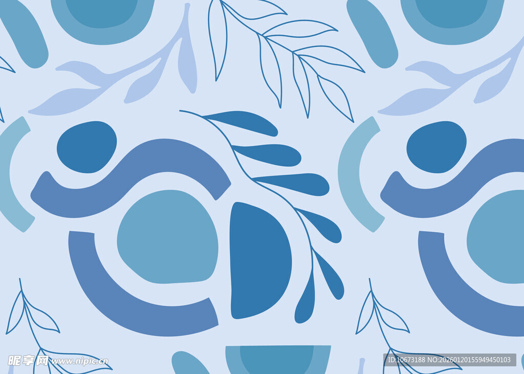 蓝调花卉几何图案背景