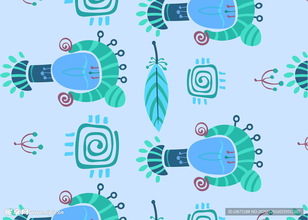 海龟羽毛图案的清新背景