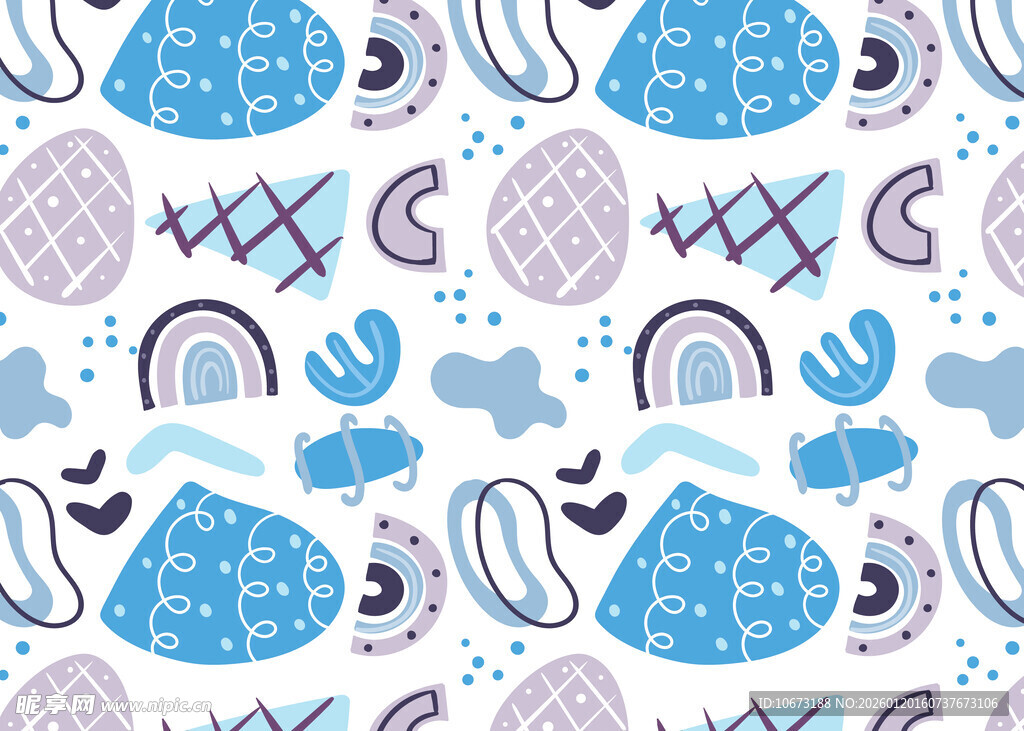 梦幻蓝紫系卡通图案背景