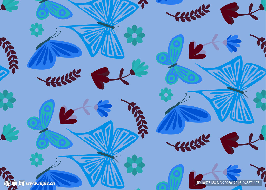 蓝色蝴蝶花卉图案背景
