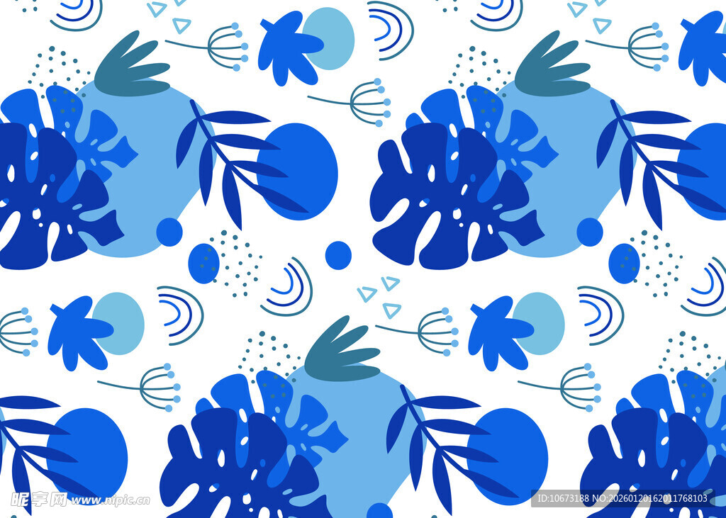 蓝调植物花卉无缝图案