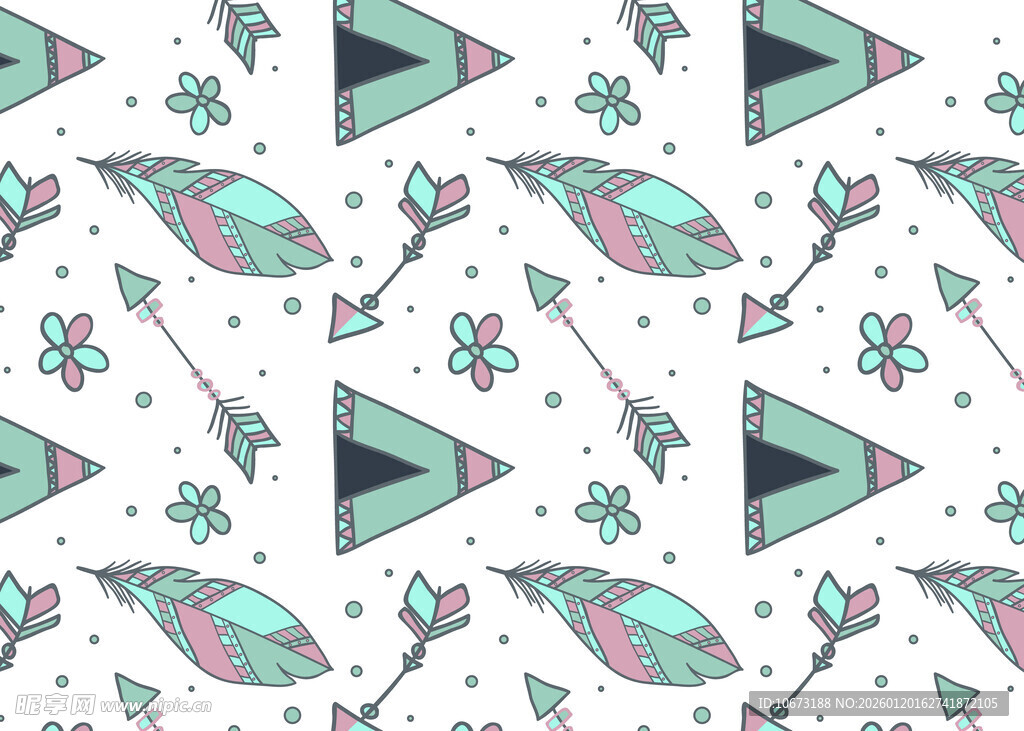 波西米亚风几何花卉图案