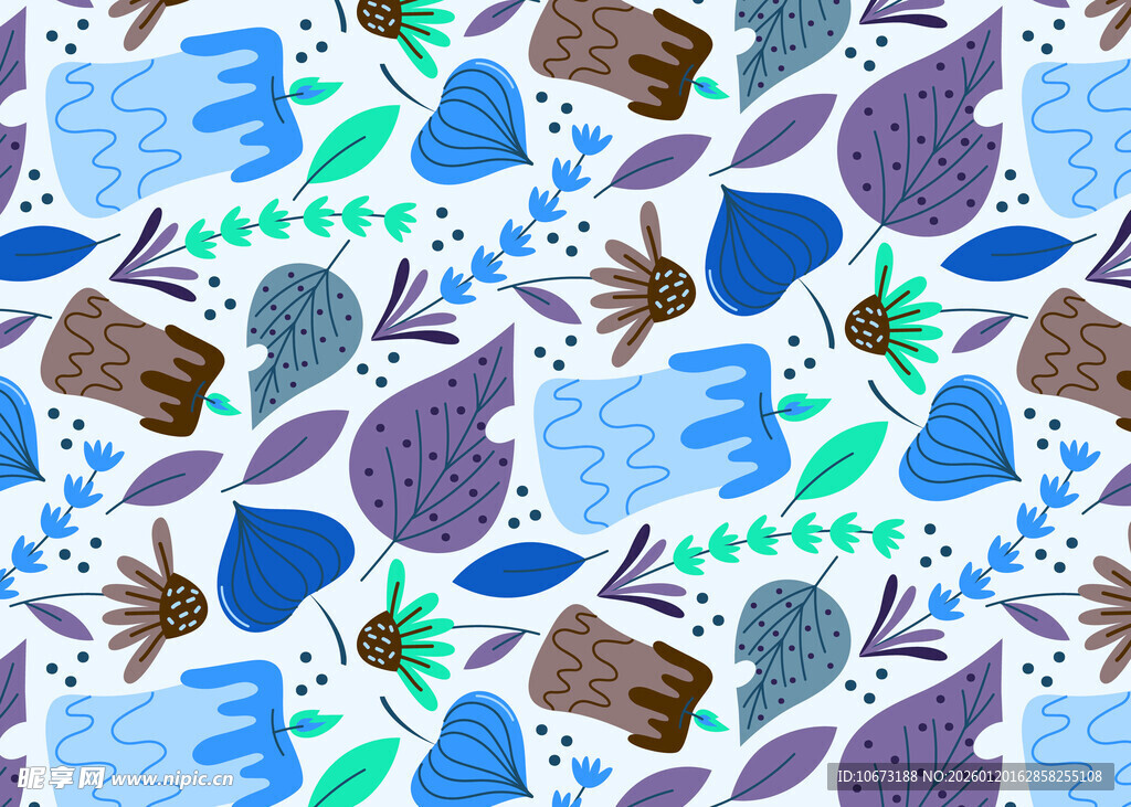 水彩风格动植物图案背景