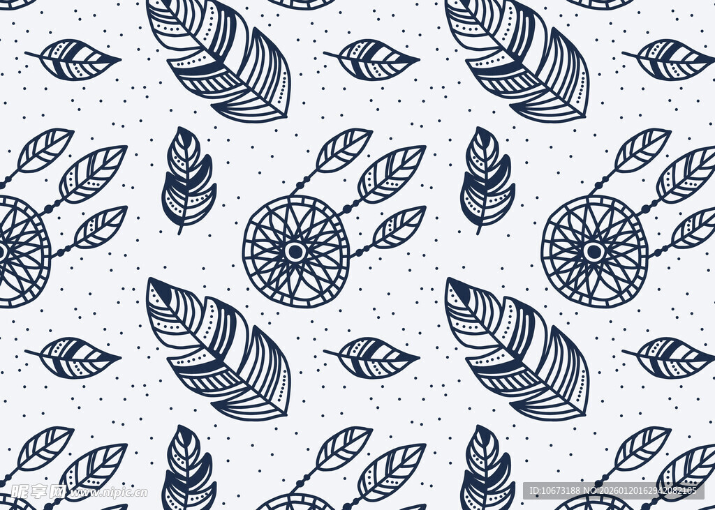 手绘蓝白植物图案背景