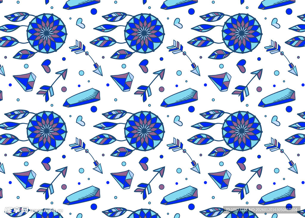 蓝白花卉几何图案纹理