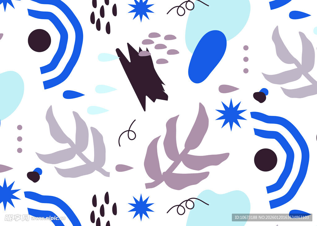 蓝白抽象植物几何图案背景