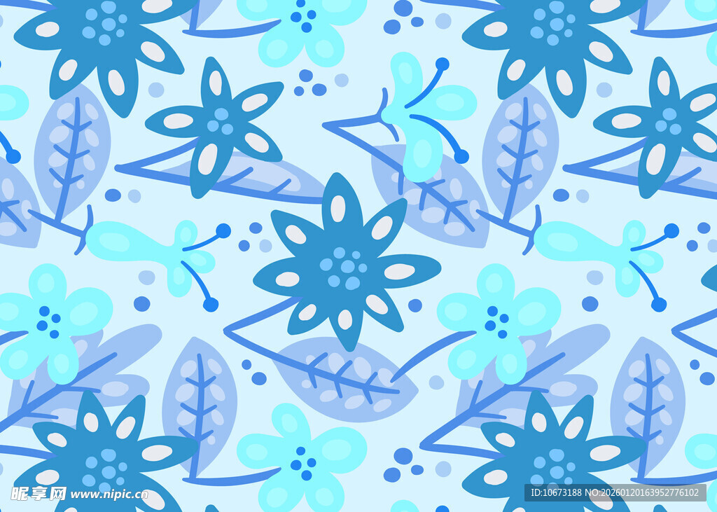 蓝调花卉图案背景