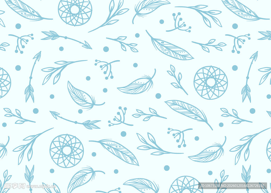 浅蓝色手绘风植物花卉图案