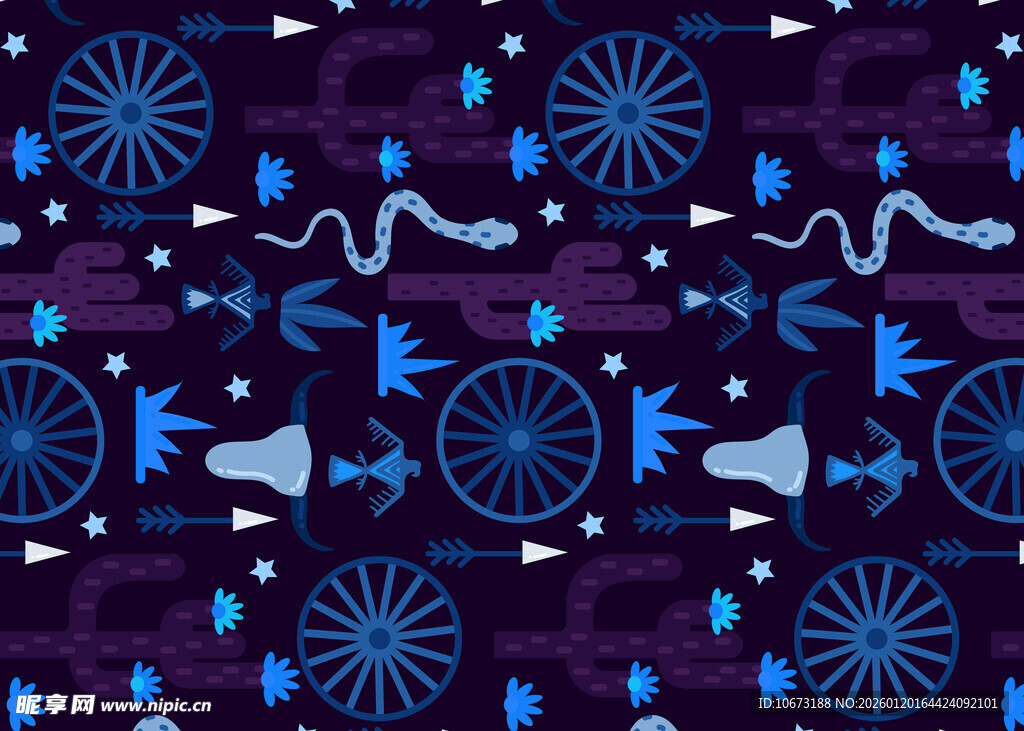 蓝色复古风车轮图案背景