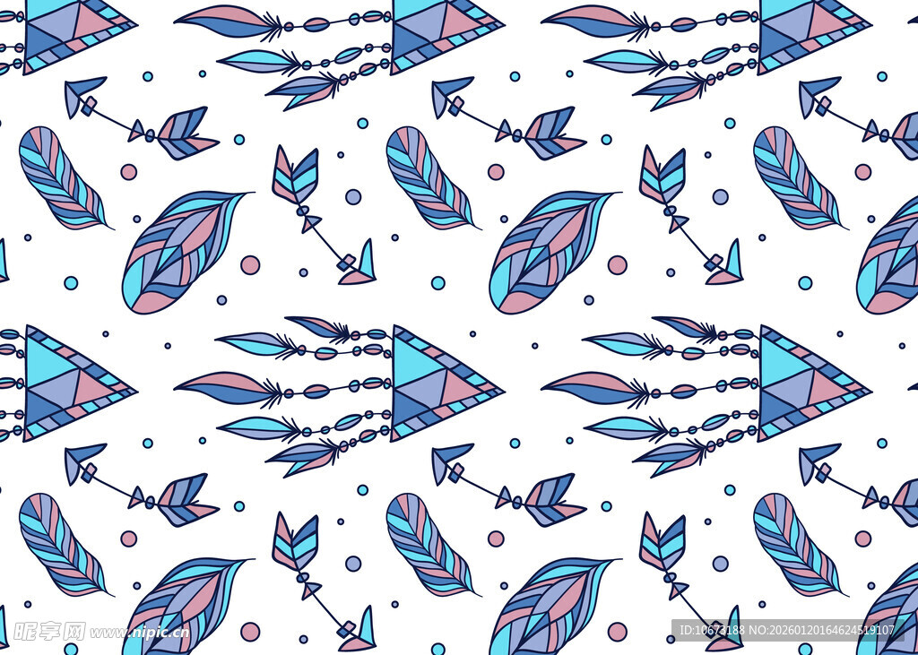 蓝白羽毛图案无缝背景