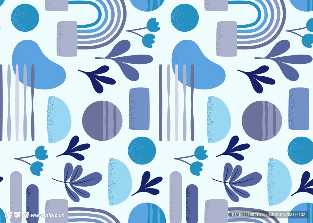 蓝紫色几何植物图案背景