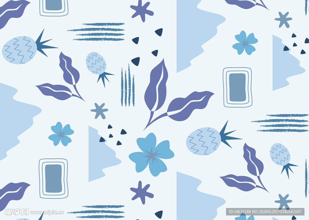 蓝白花卉几何图案纹理
