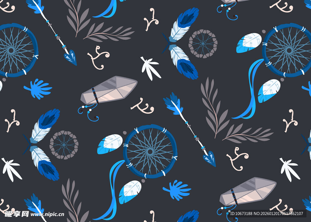 深蓝底梦幻海洋生物图案