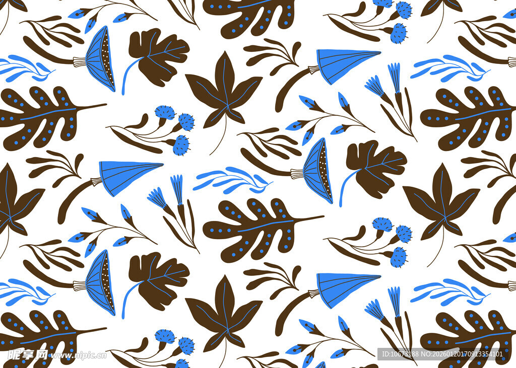 蓝棕树叶几何图案背景