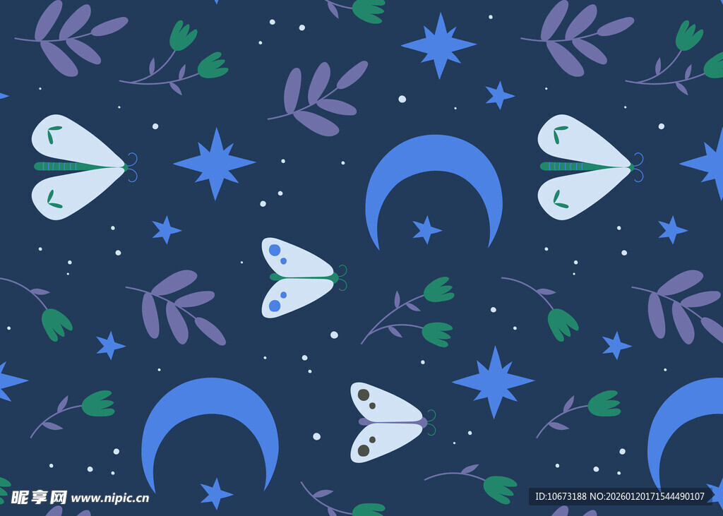 梦幻星空月亮蜻蜓图案