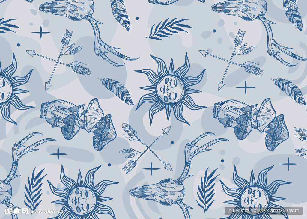 蓝白海洋元素无缝图案