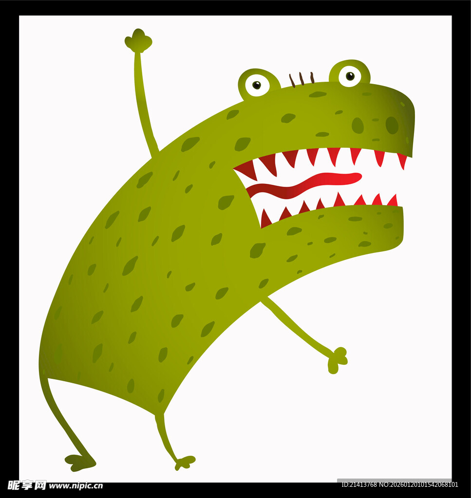 绿色卡通怪兽张开大嘴