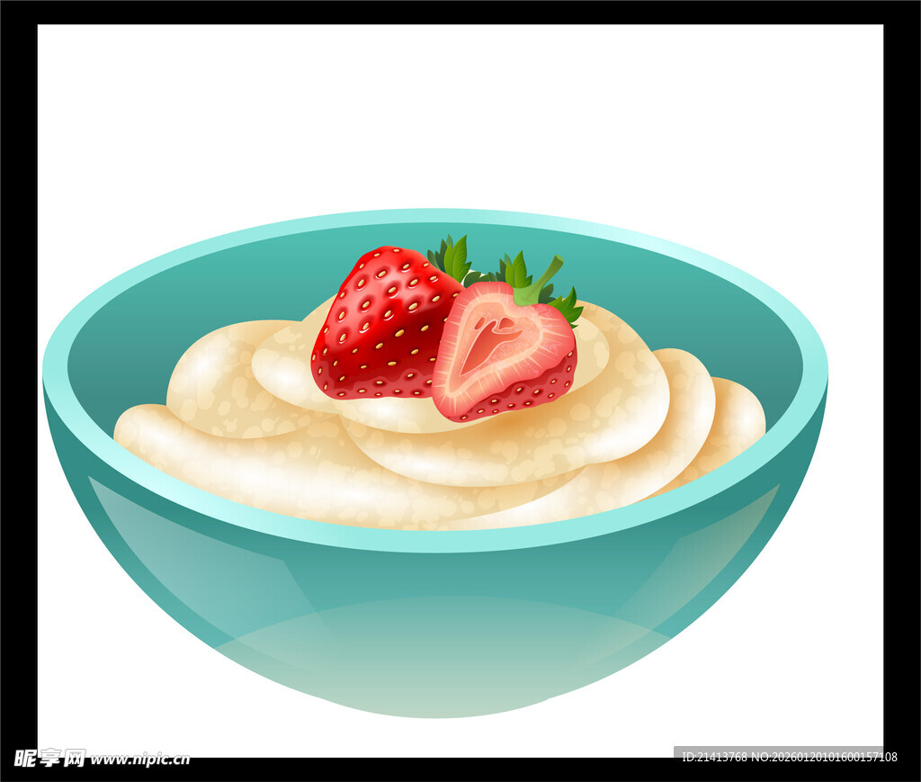 草莓点缀的碗装美味甜点