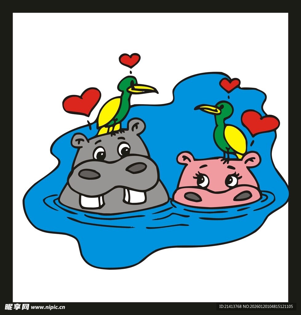 河马情侣在水中嬉戏