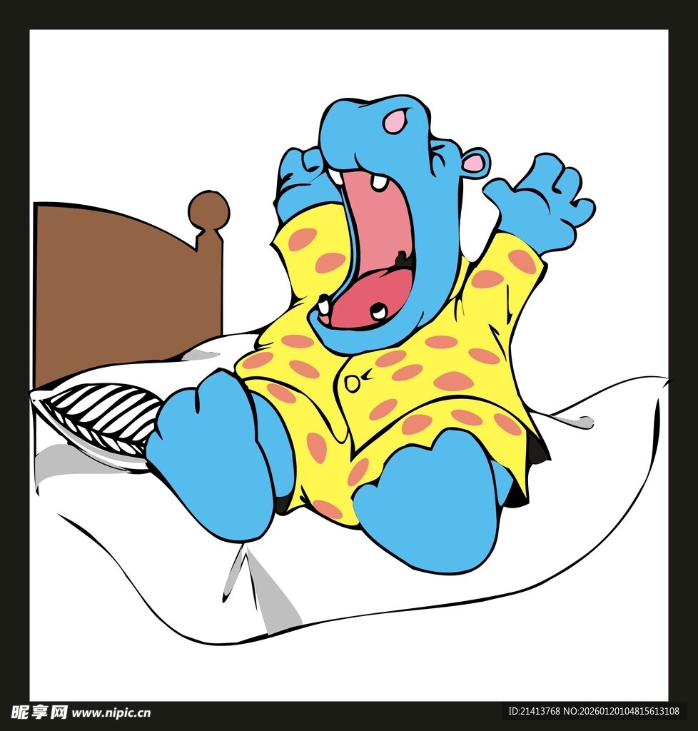 蓝色河马床上打哈欠