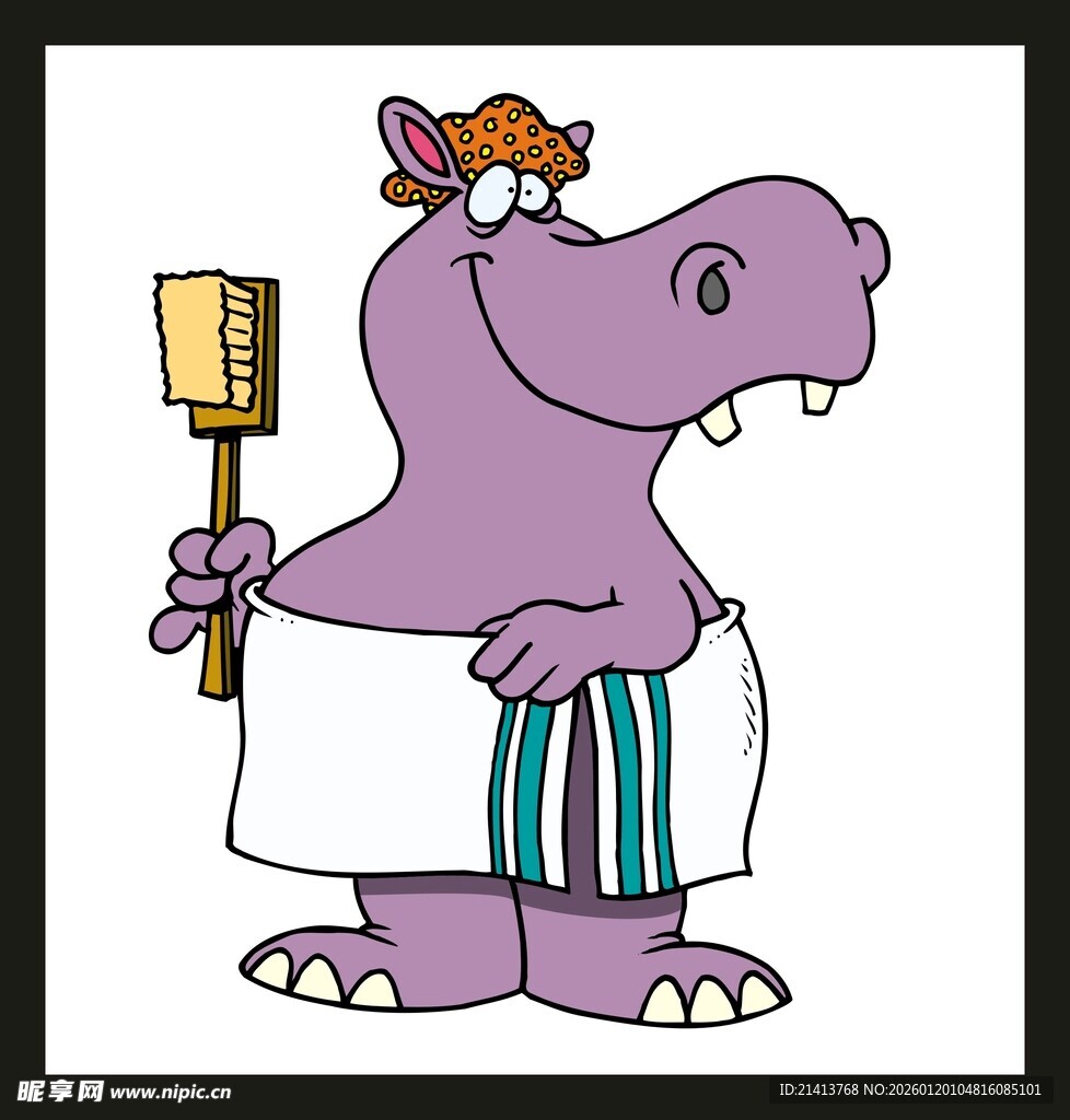 洗澡的卡通河马手持刷子
