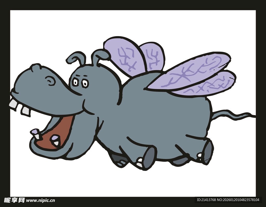 长翅膀的河马卡通形象