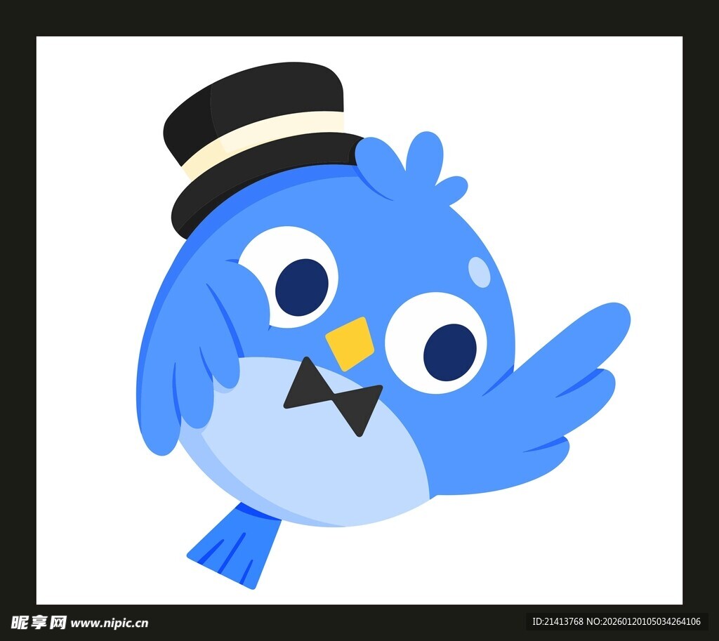 戴礼帽的可爱蓝色小鸟
