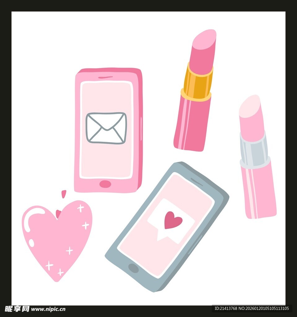 手机美妆爱心可爱插画