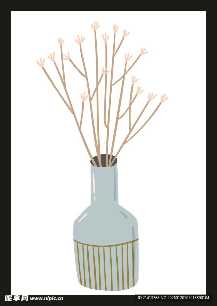 浅蓝色花瓶插干枝装饰画
