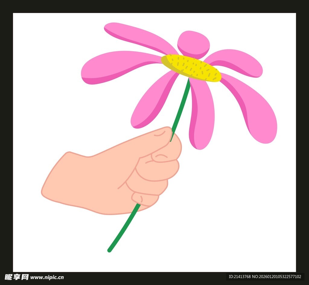 手捧粉色花朵插画