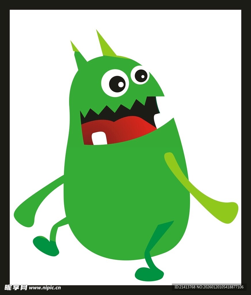 绿色卡通小怪兽欢快奔跑