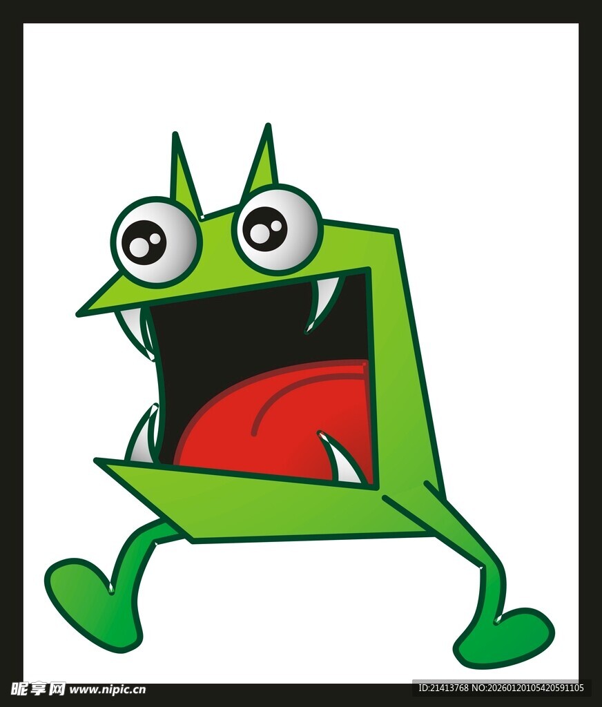 绿色卡通怪物欢快奔跑