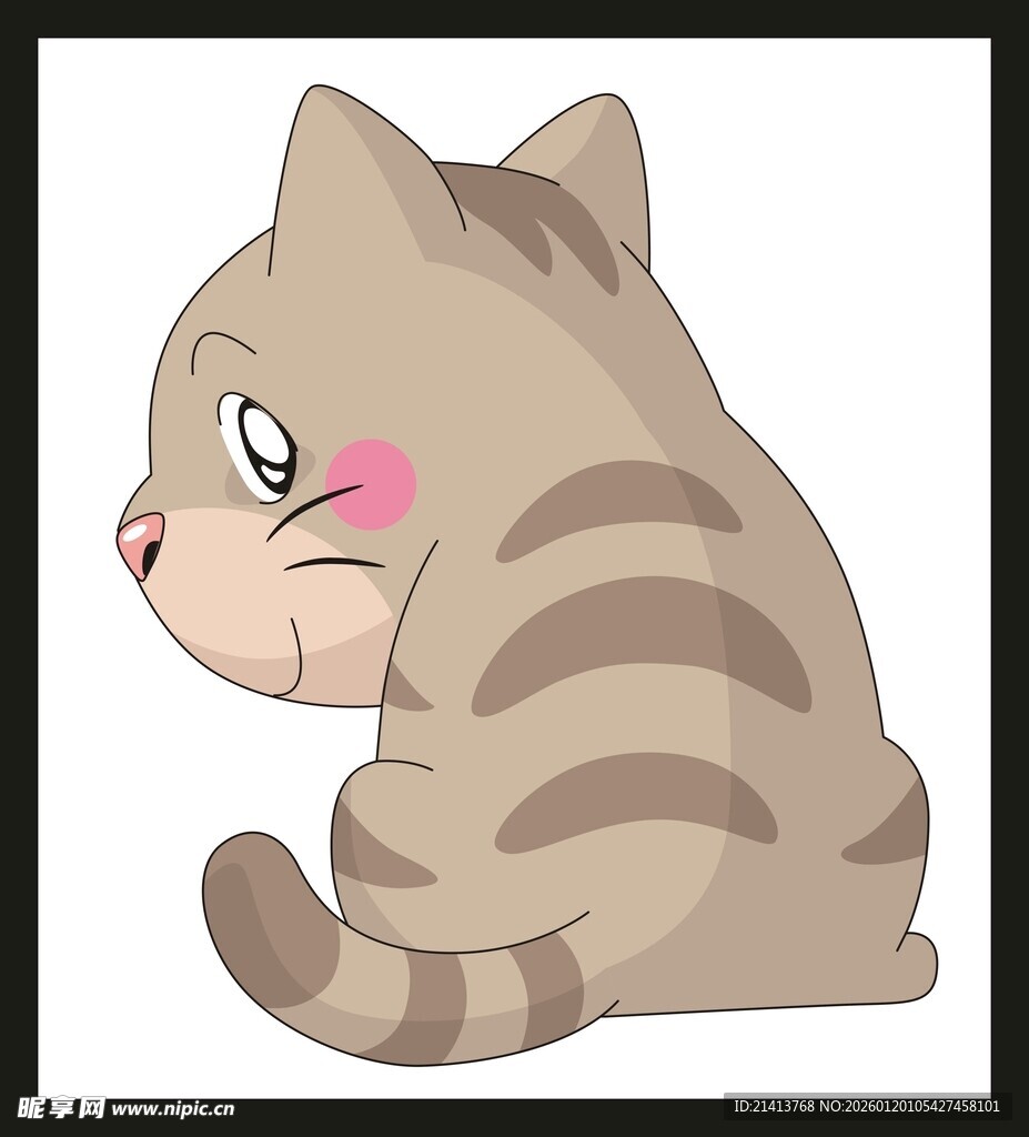 可爱条纹猫咪侧坐