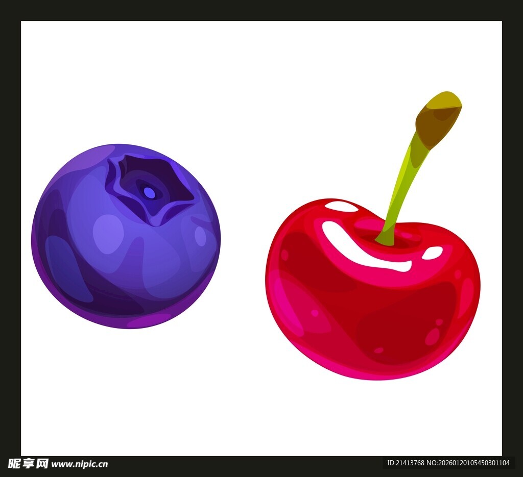 蓝莓与樱桃插画