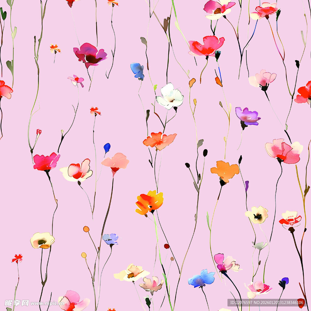 粉色背景多彩花卉图案