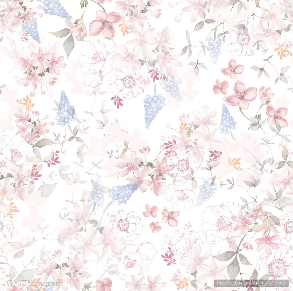 浪漫花卉蝴蝶水彩背景图