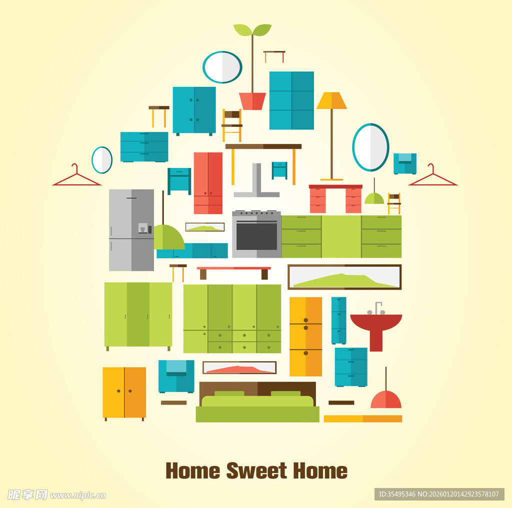 多彩家居元素构成的房子