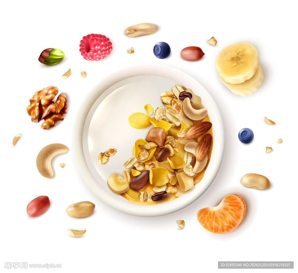 美味坚果谷物早餐碗