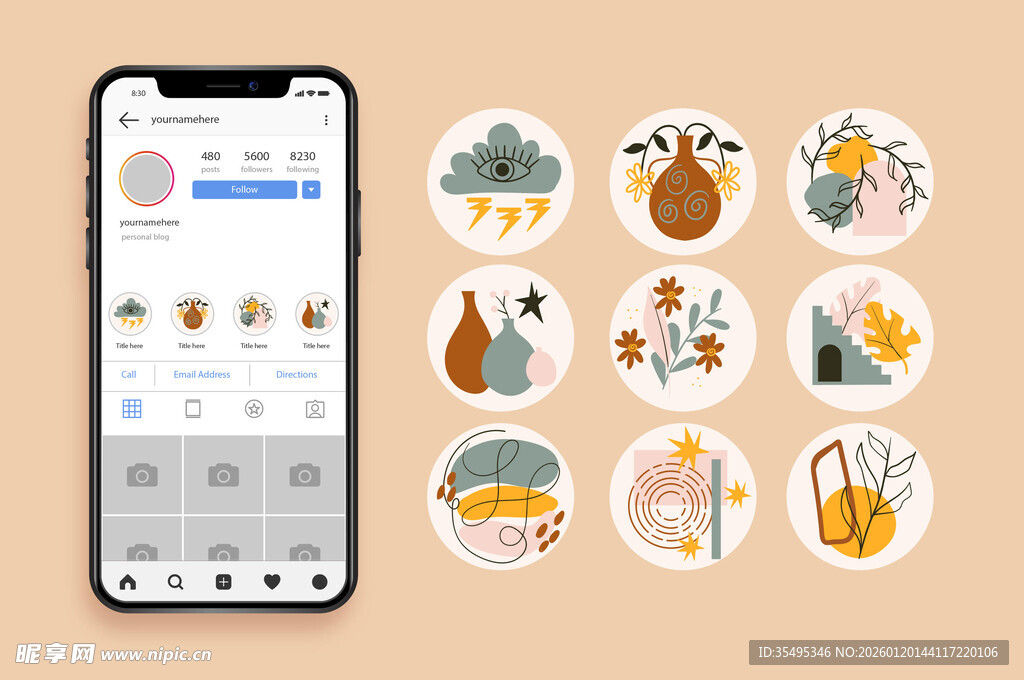 手机展示可爱动物植物贴纸