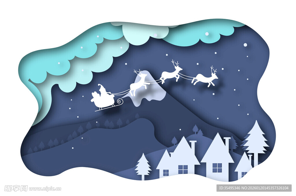 雪夜驯鹿飞跃小镇景观