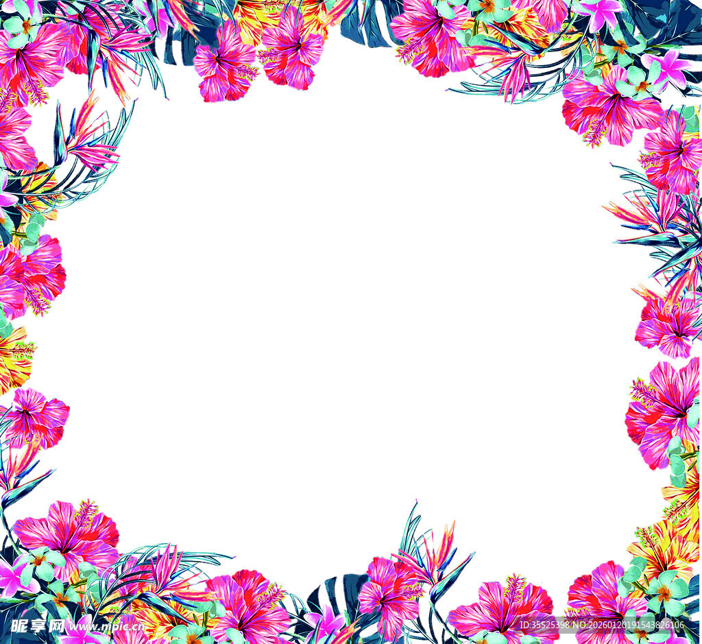 花卉环绕的空白装饰画面